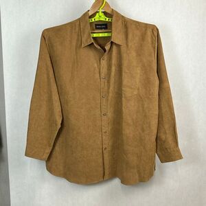 Stone Creek Mens Faux Suede Button Front Shirt Sz 3XL Tan Brown Western Long Sle
